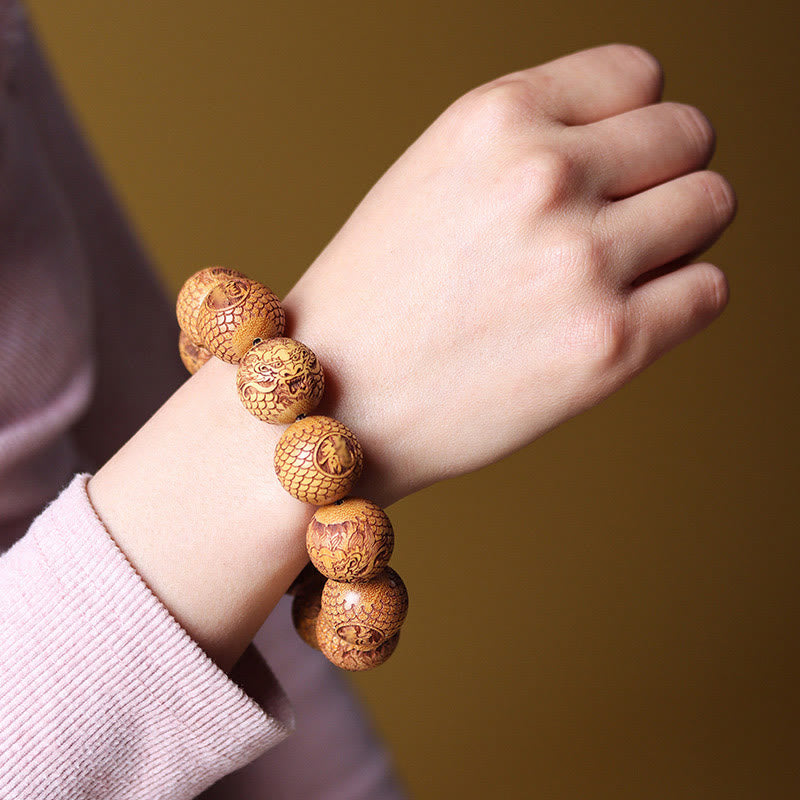 Buddha Stones Carving Sandalwood Dragon Keep Away Evil Spirits Bracelet - image 4