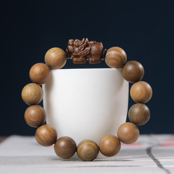 Buddha Stones Green Sandalwood Pixiu Attract Wealth Bracelet - Green Sandalwood (Wrist Circumference: 18-21cm) - image 1
