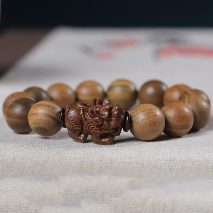 Buddha Stones Green Sandalwood Pixiu Attract Wealth Bracelet - image 4