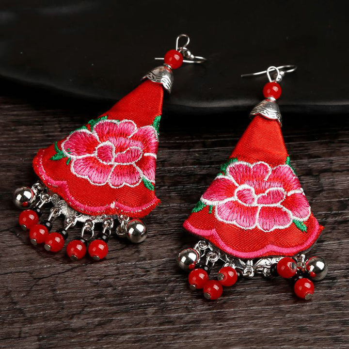 Buddha Stones Handmade Yi Embroidery Flower Harmony Earrings - image 5