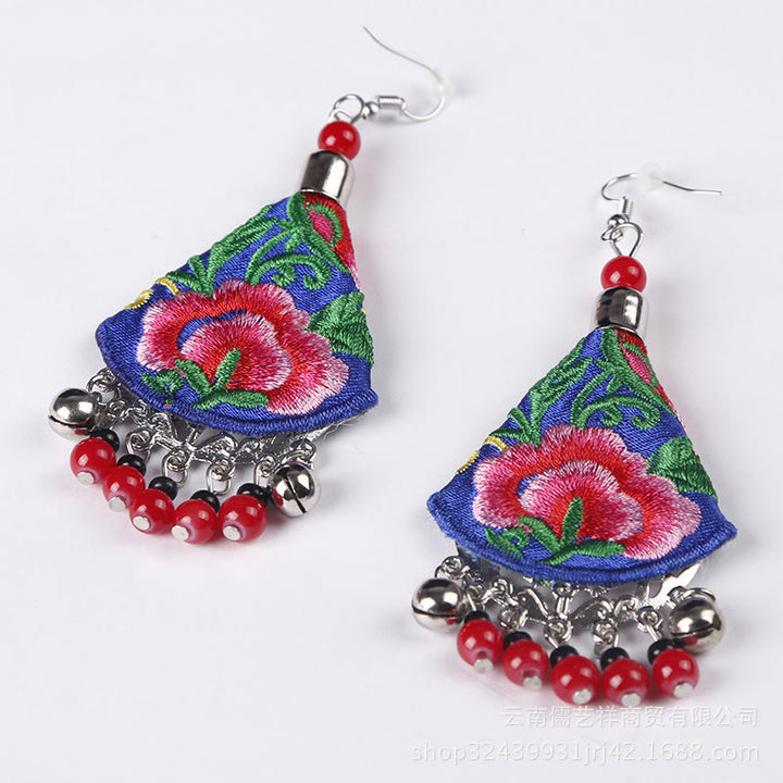 Buddha Stones Handmade Yi Embroidery Flower Harmony Earrings - image 8