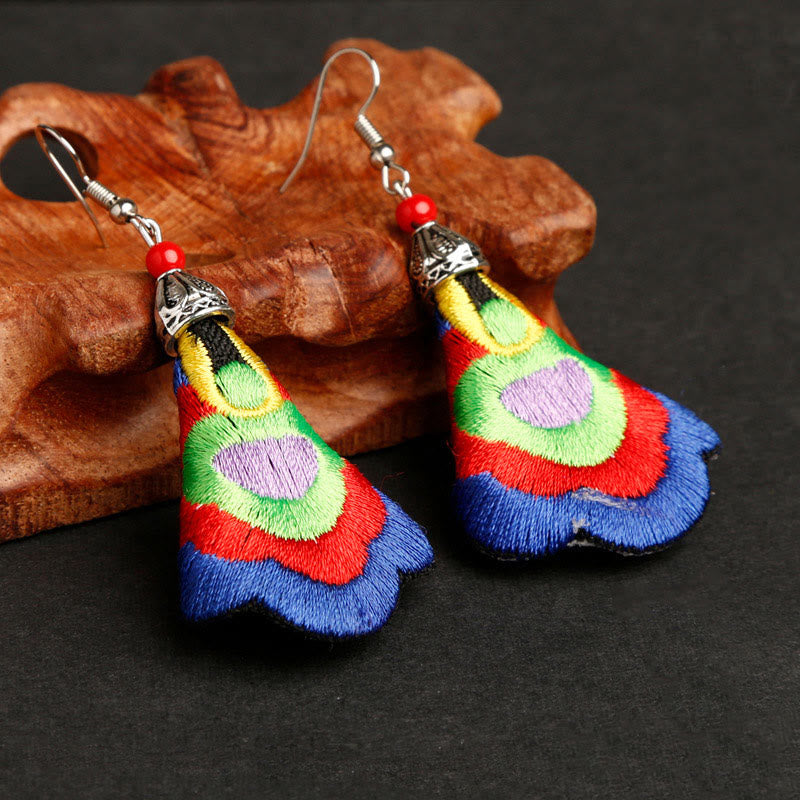 Buddha Stones Handmade Colorful Yi Embroidery Harmony Earrings - Outermost Color-Royal Blue(Alloy Posts) - image 4