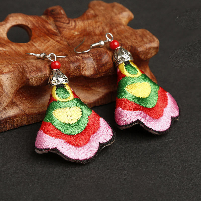 Buddha Stones Handmade Colorful Yi Embroidery Harmony Earrings - Outermost Color-Pink(Alloy Posts) - image 5