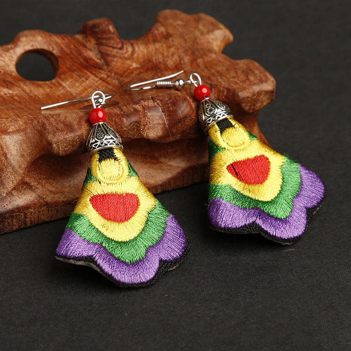 Buddha Stones Handmade Colorful Yi Embroidery Harmony Earrings - Outermost Color-Purple(Alloy Posts) - image 2