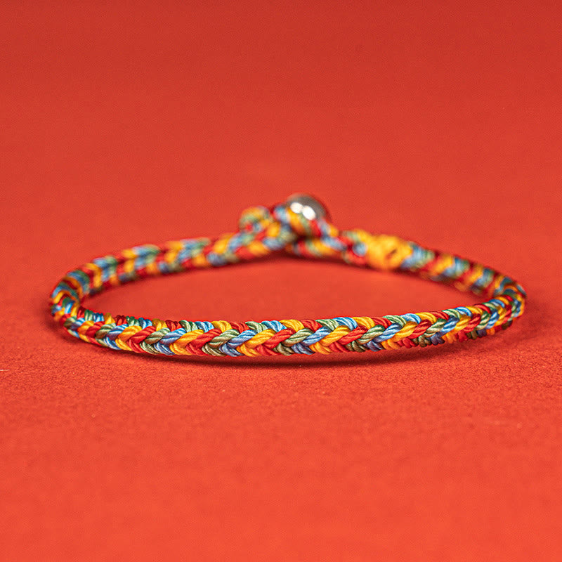 Buddha Stones 925 Sterling Silver Eight Thread Peace Knot Colorful Rope Luck Braided Bracelet - 925 Sterling Silver(Wrist Circumference:19cm) - image 1
