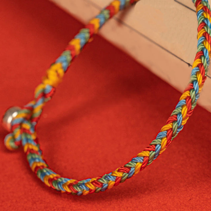 Buddha Stones 925 Sterling Silver Eight Thread Peace Knot Colorful Rope Luck Braided Bracelet - image 9