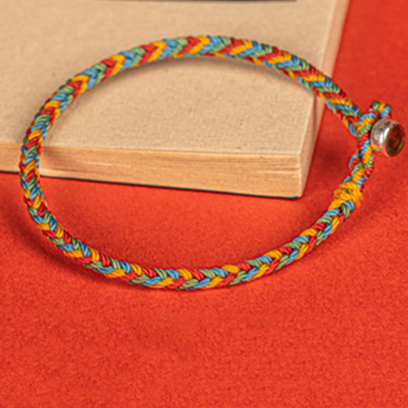 Buddha Stones 925 Sterling Silver Eight Thread Peace Knot Colorful Rope Luck Braided Bracelet - image 4