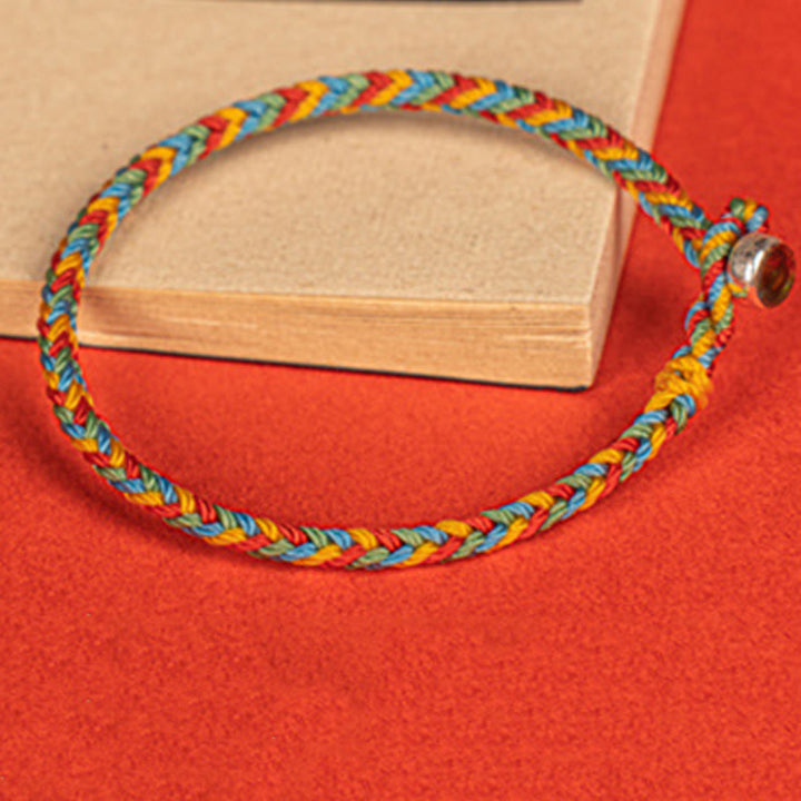 Buddha Stones 925 Sterling Silver Eight Thread Peace Knot Colorful Rope Luck Braided Bracelet - image 4