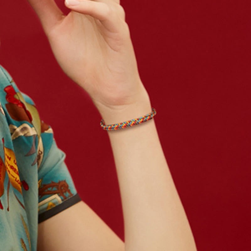 Buddha Stones 925 Sterling Silver Eight Thread Peace Knot Colorful Rope Luck Braided Bracelet - image 11