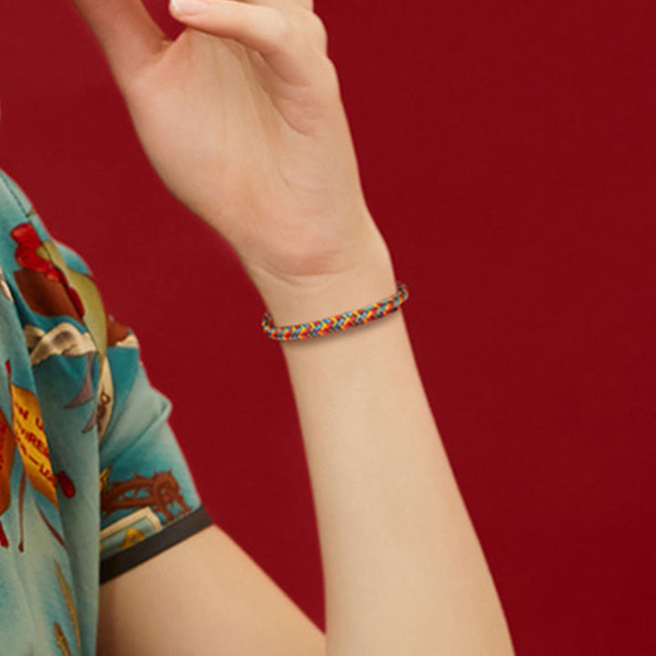 Buddha Stones 925 Sterling Silver Eight Thread Peace Knot Colorful Rope Luck Braided Bracelet - image 11