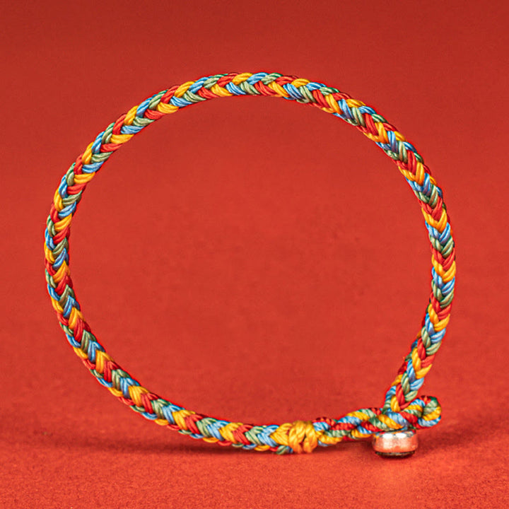 Buddha Stones 925 Sterling Silver Eight Thread Peace Knot Colorful Rope Luck Braided Bracelet - image 3