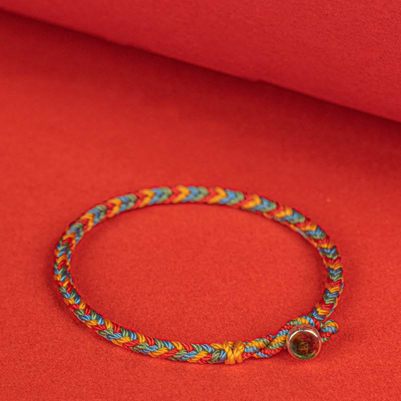 Buddha Stones 925 Sterling Silver Eight Thread Peace Knot Colorful Rope Luck Braided Bracelet - image 2