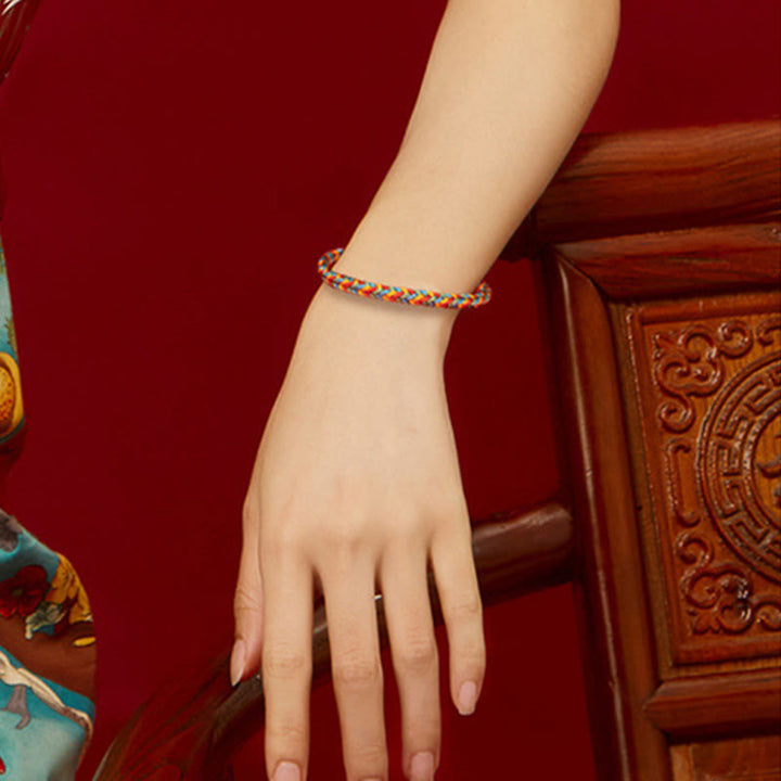 Buddha Stones 925 Sterling Silver Eight Thread Peace Knot Colorful Rope Luck Braided Bracelet - image 12