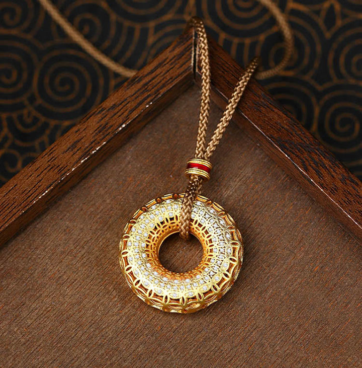 Buddha Stones Copper Coin Pattern Peace Buckle Copper Auspicious Necklace Pendant - image 2