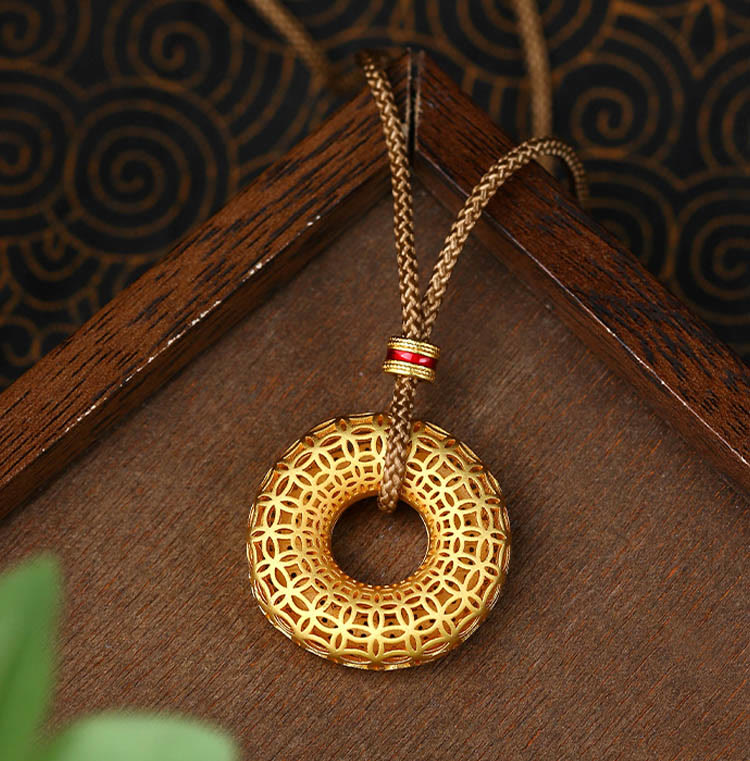 Buddha Stones Copper Coin Pattern Peace Buckle Copper Auspicious Necklace Pendant - image 3