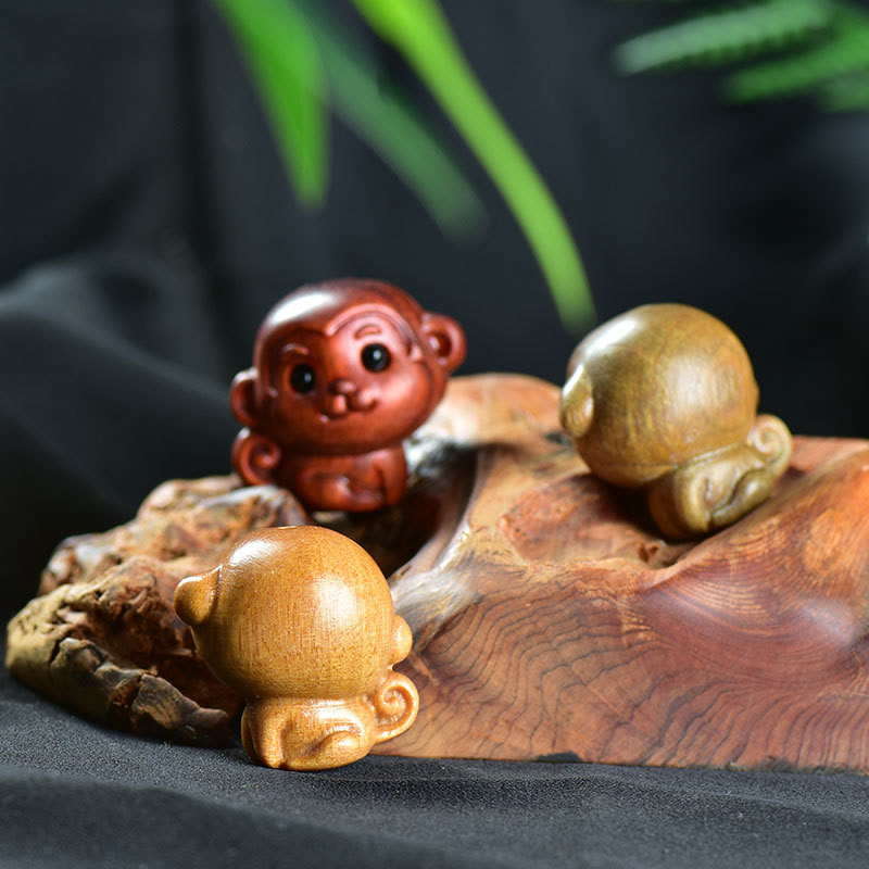 Buddha Stones Green Sandalwood Small Leaf Red Sandalwood Cute Monkey Animals Peace Decoration - image 14