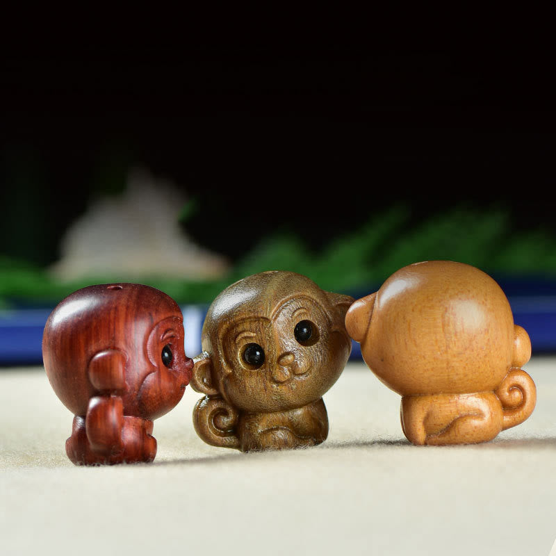 Buddha Stones Green Sandalwood Small Leaf Red Sandalwood Cute Monkey Animals Peace Decoration - image 1