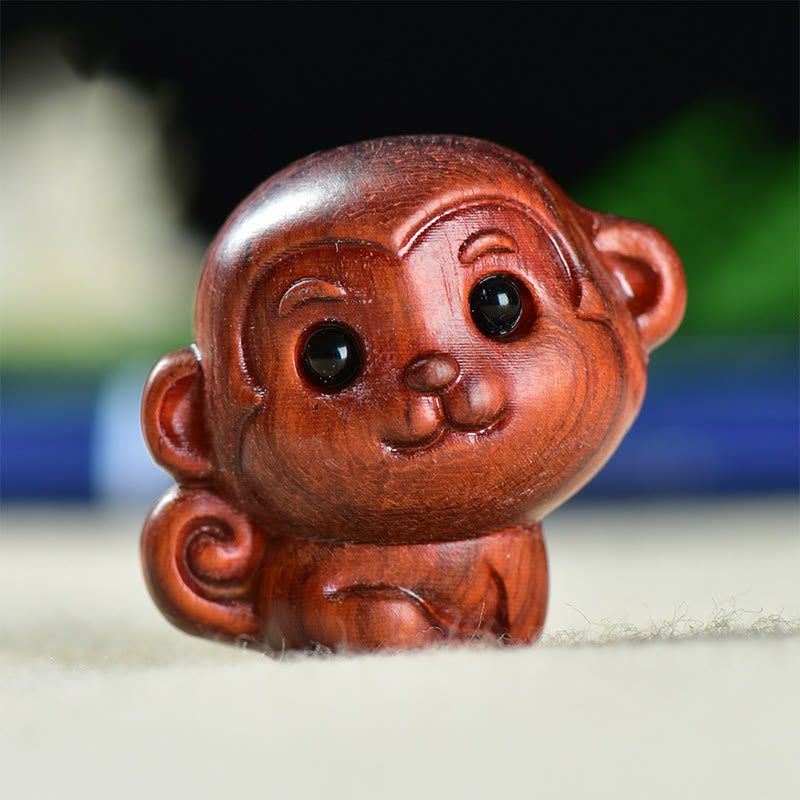 Buddha Stones Green Sandalwood Small Leaf Red Sandalwood Cute Monkey Animals Peace Decoration - Small Leaf Red Sandalwood Monkey(28*28*22mm) - image 11