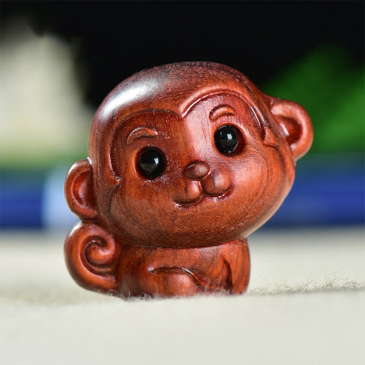 Buddha Stones Green Sandalwood Small Leaf Red Sandalwood Cute Monkey Animals Peace Decoration - Small Leaf Red Sandalwood Monkey(28*28*22mm) - image 11