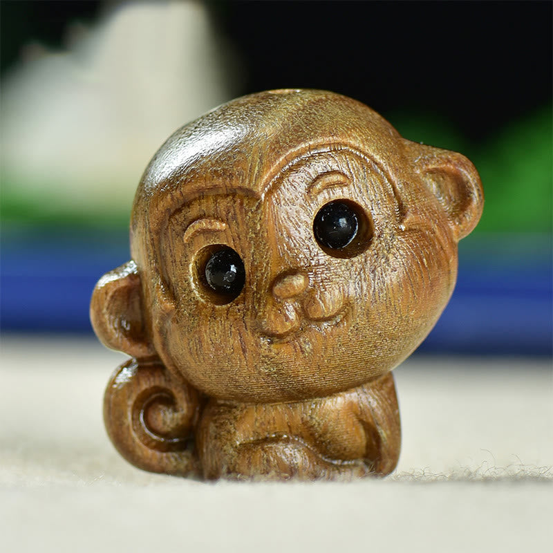 Buddha Stones Green Sandalwood Small Leaf Red Sandalwood Cute Monkey Animals Peace Decoration - Green Sandalwood Monkey(28*28*22mm) - image 2