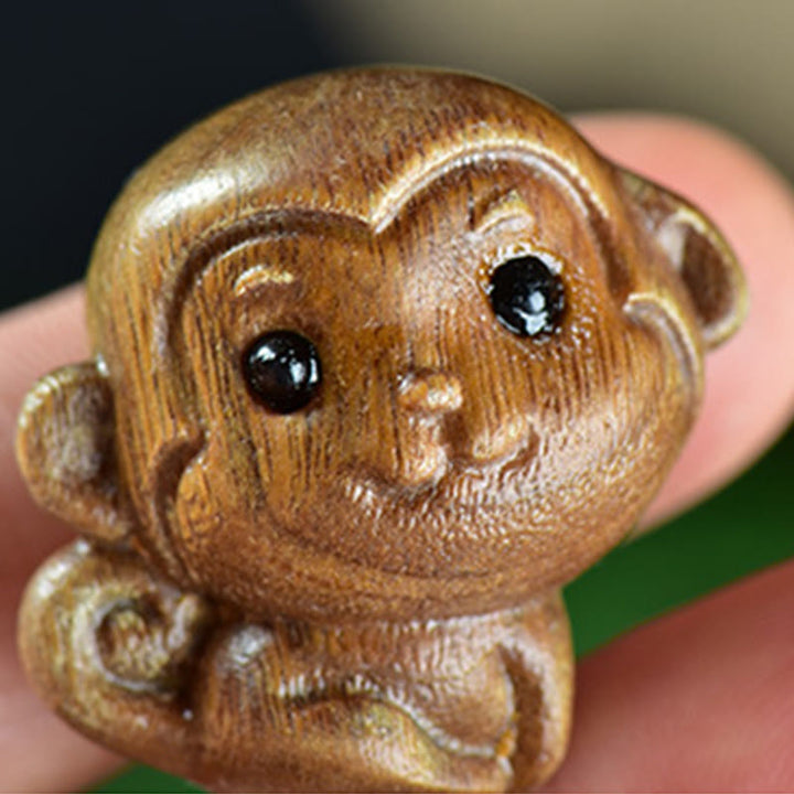 Buddha Stones Green Sandalwood Small Leaf Red Sandalwood Cute Monkey Animals Peace Decoration - image 3