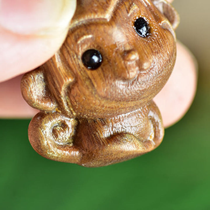 Buddha Stones Green Sandalwood Small Leaf Red Sandalwood Cute Monkey Animals Peace Decoration - image 4