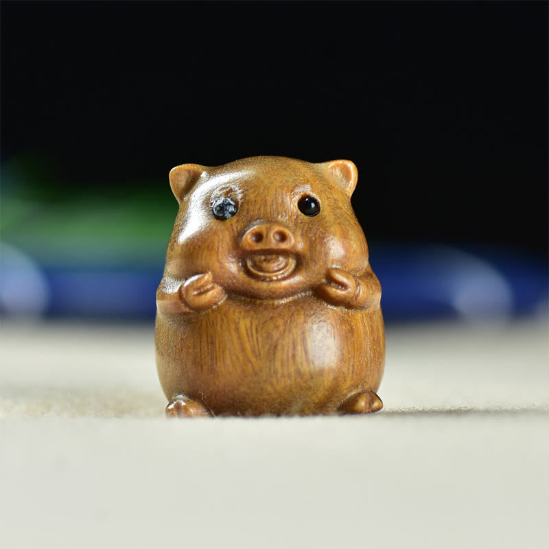 Buddha Stones Green Sandalwood Small Leaf Red Sandalwood Cute Pig Animals Positive Decoration - Green Sandalwood Pig(25*23*23mm) - image 2