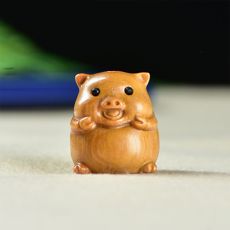 Buddha Stones Green Sandalwood Small Leaf Red Sandalwood Cute Pig Animals Positive Decoration - Sandalwood Pig(25*23*23mm) - image 7