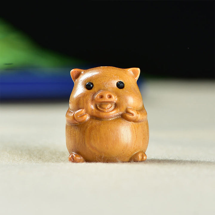 Buddha Stones Green Sandalwood Small Leaf Red Sandalwood Cute Pig Animals Positive Decoration - Sandalwood Pig(25*23*23mm) - image 7