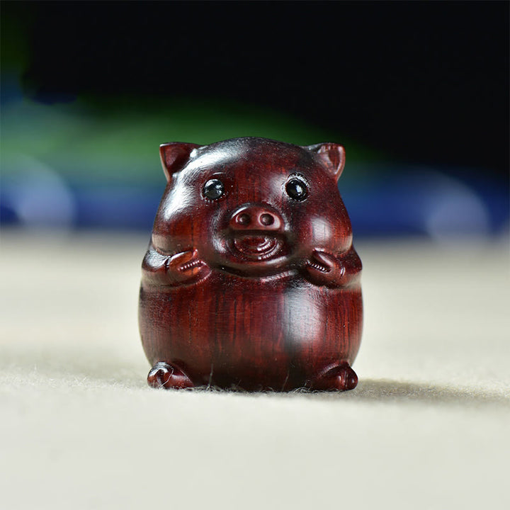 Buddha Stones Green Sandalwood Small Leaf Red Sandalwood Cute Pig Animals Positive Decoration - Small Leaf Red Sandalwood Pig(25*23*23mm) - image 11