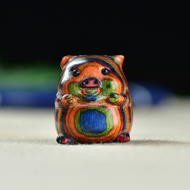 Buddha Stones Green Sandalwood Small Leaf Red Sandalwood Cute Pig Animals Positive Decoration - Rainbow Eucalyptus Pig(25*23*23mm) - image 14