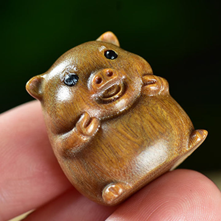 Buddha Stones Green Sandalwood Small Leaf Red Sandalwood Cute Pig Animals Positive Decoration - image 3