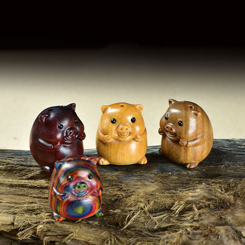 Buddha Stones Green Sandalwood Small Leaf Red Sandalwood Cute Pig Animals Positive Decoration - image 1