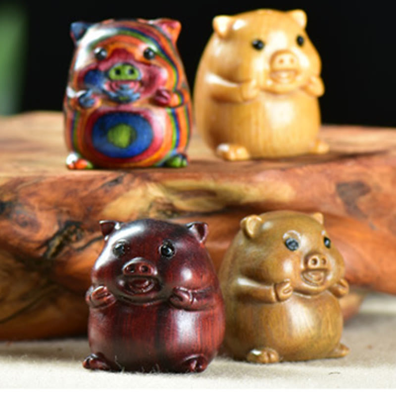 Buddha Stones Green Sandalwood Small Leaf Red Sandalwood Cute Pig Animals Positive Decoration - image 18