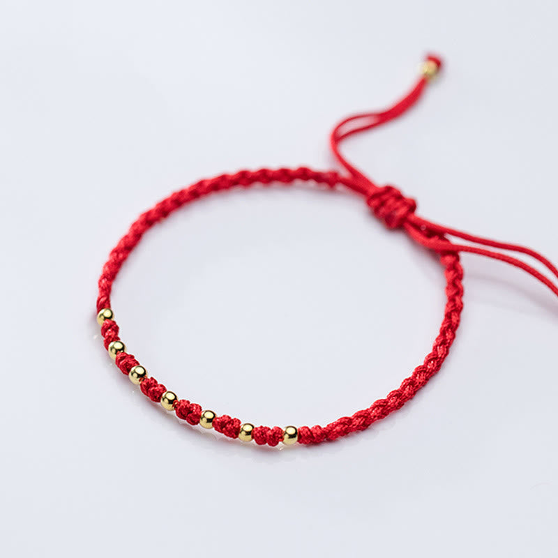 Buddha Stones 925 Sterling Silver Plated Gold Beads Red String Braided Protection Bracelet - image 12