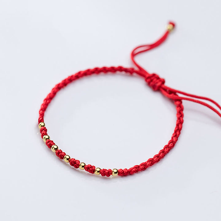 Buddha Stones 925 Sterling Silver Plated Gold Beads Red String Braided Protection Bracelet - image 12