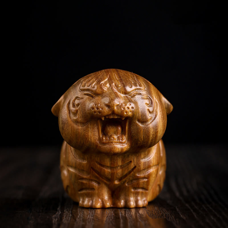 Buddha Stones Green Sandalwood Cute Tiger Animals Positive Decoration - Green Sandalwood Tiger (49*42*58mm) - image 1
