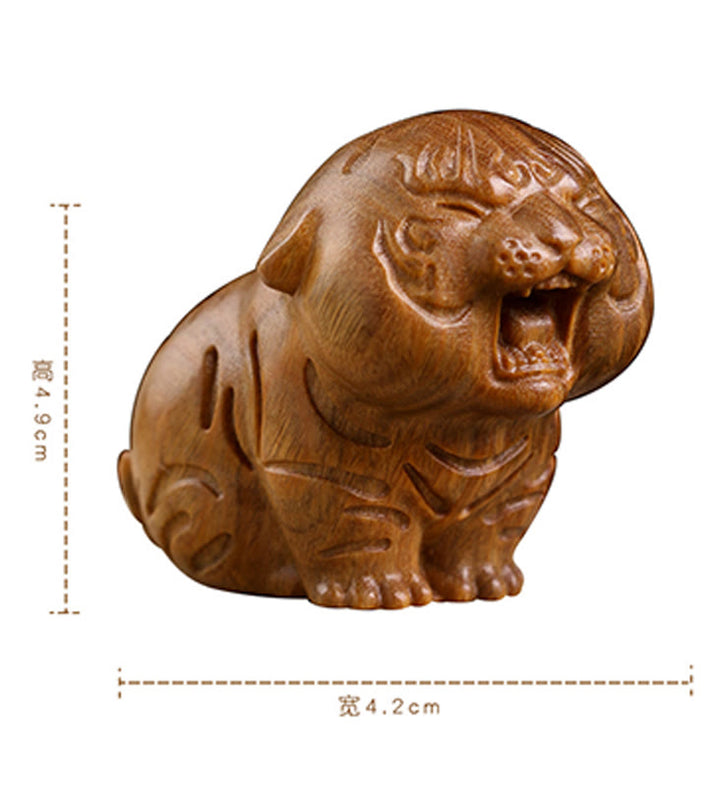 Buddha Stones Green Sandalwood Cute Tiger Animals Positive Decoration - image 13