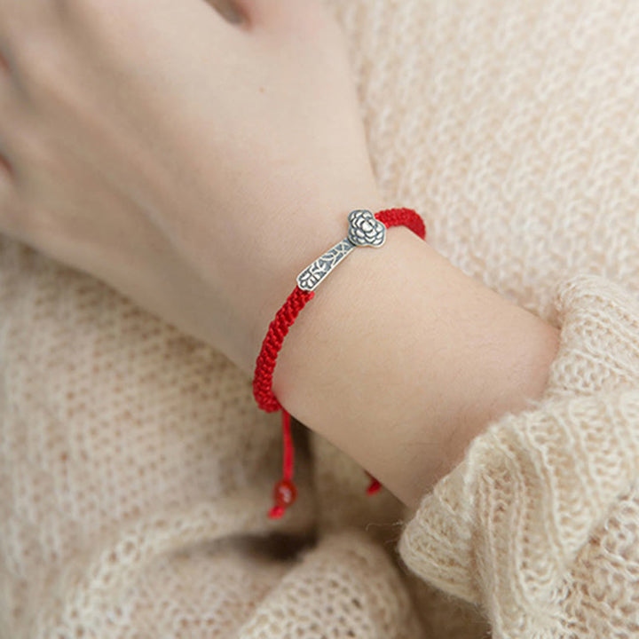 Buddha Stones Retro 925 Sterling Silver Ruyi As One Wishes Red String Braided Luck Bracelet - image 12