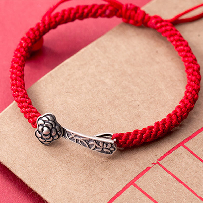 Buddha Stones Retro 925 Sterling Silver Ruyi As One Wishes Red String Braided Luck Bracelet - image 8