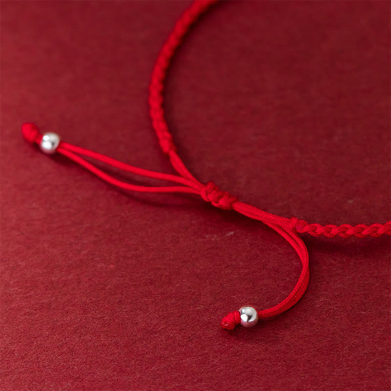 Buddha Stones Retro 925 Sterling Silver Four Leaf Clover Pearl Luck Red String Bracelet - image 5