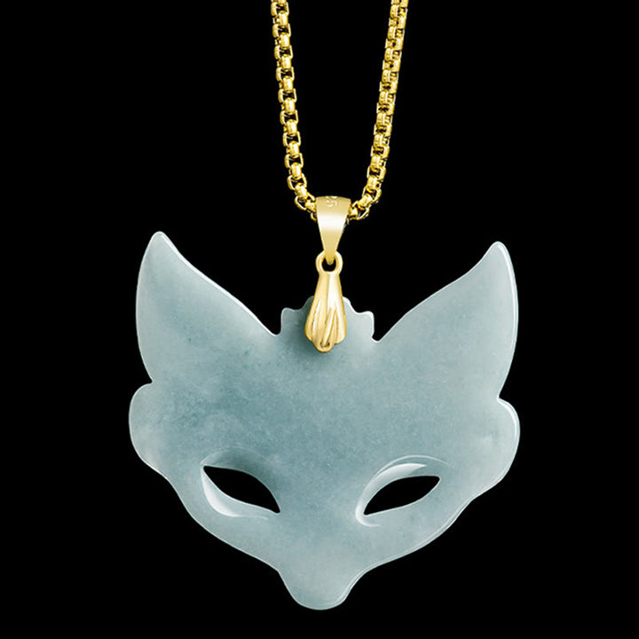 Buddha Stones Fox Mask Jade Titanium Steel Necklace Luck Pendant - image 2