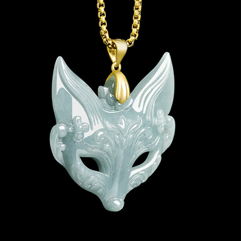 Buddha Stones Fox Mask Jade Titanium Steel Necklace Luck Pendant - image 6