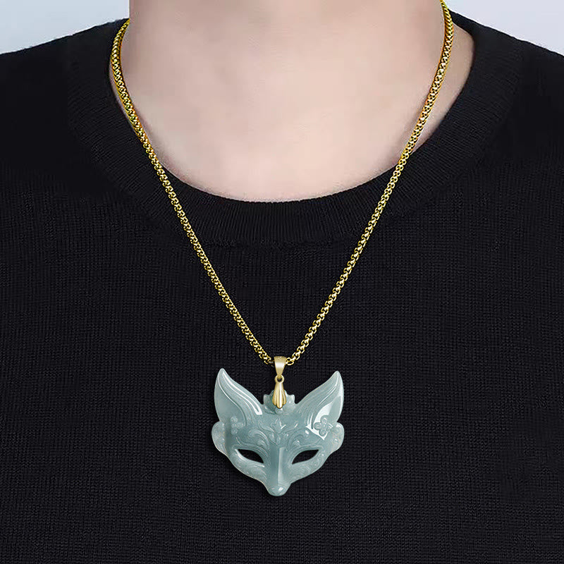 Buddha Stones Fox Mask Jade Titanium Steel Necklace Luck Pendant - image 10