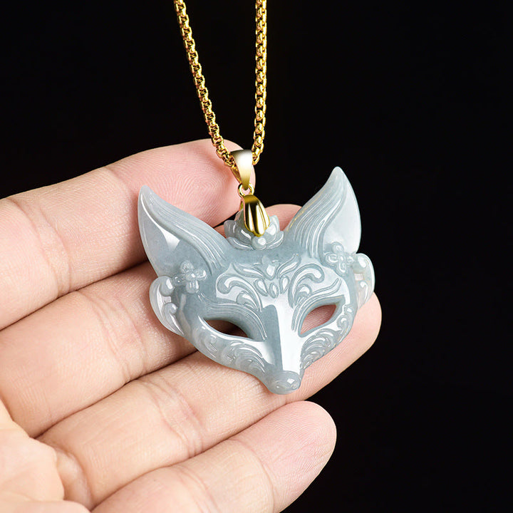 Buddha Stones Fox Mask Jade Titanium Steel Necklace Luck Pendant - image 5