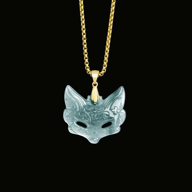 Buddha Stones Fox Mask Jade Titanium Steel Necklace Luck Pendant - Jade(Small) - image 9
