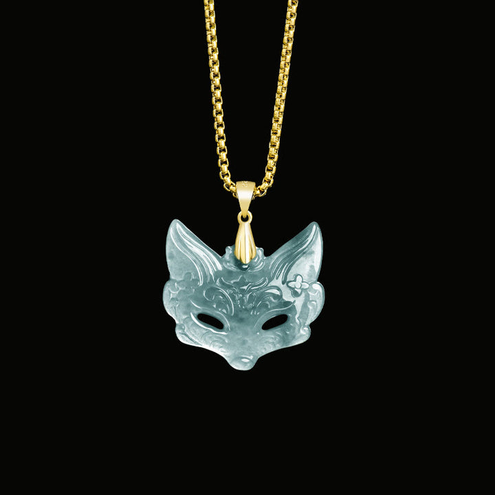 Buddha Stones Fox Mask Jade Titanium Steel Necklace Luck Pendant - Jade(Small) - image 9