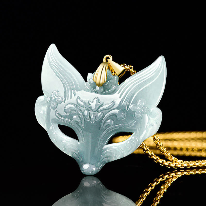 Buddha Stones Fox Mask Jade Titanium Steel Necklace Luck Pendant - image 4