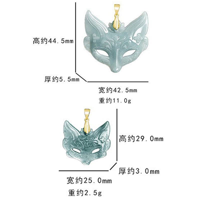 Buddha Stones Fox Mask Jade Titanium Steel Necklace Luck Pendant - image 12