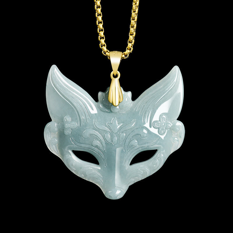 Buddha Stones Fox Mask Jade Titanium Steel Necklace Luck Pendant - Jade(Large) - image 1